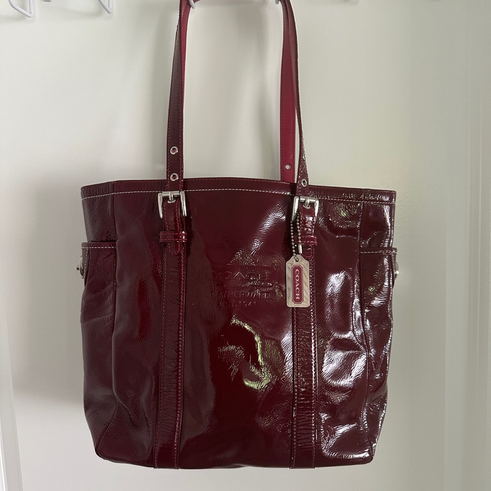 Coach Glossy Maroon Leather Tote